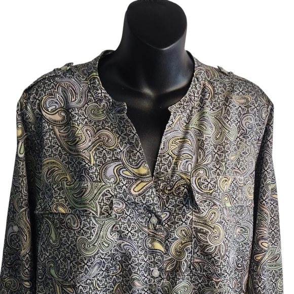 Calvin Klein Women's Multicolor Paisley Print Button Up Shirt Top Blouse Sz L - Picture 3 of 7